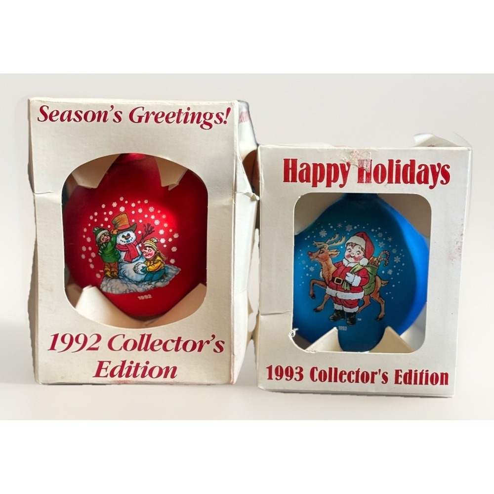 2 Vintage Campbell's Soup Kids Ornaments Christmas Balls 1992 & 1993 Glass